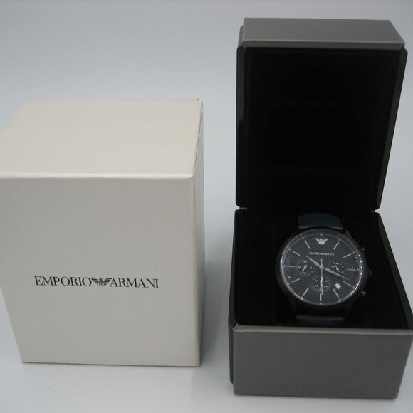Emporio Armani Men’s Watch AR2481 Leather Band Stainless Steel Case NEW w/ Box - Picture 1 of 12